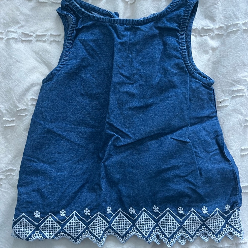 Old Navy Girls Navy Blue Tank Top with White Crochet Hem